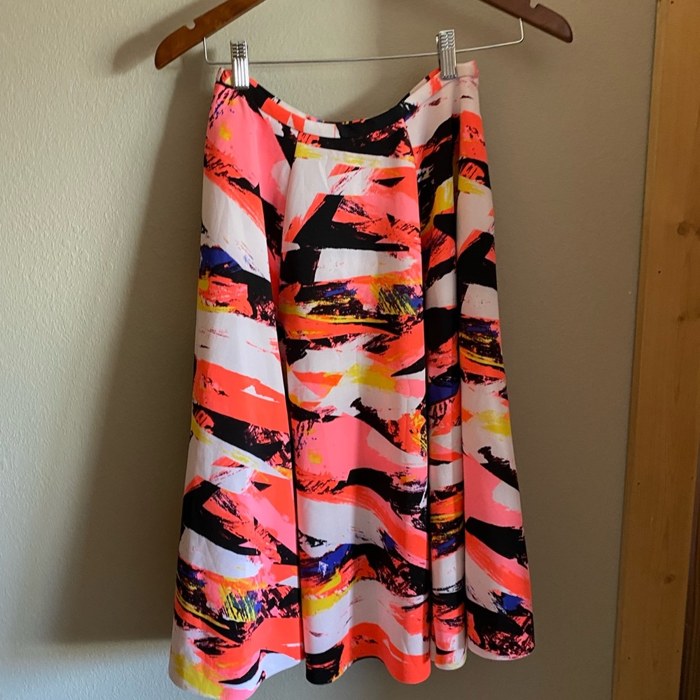 belle sky Neon Pink & Black Abstract Circle Skirt